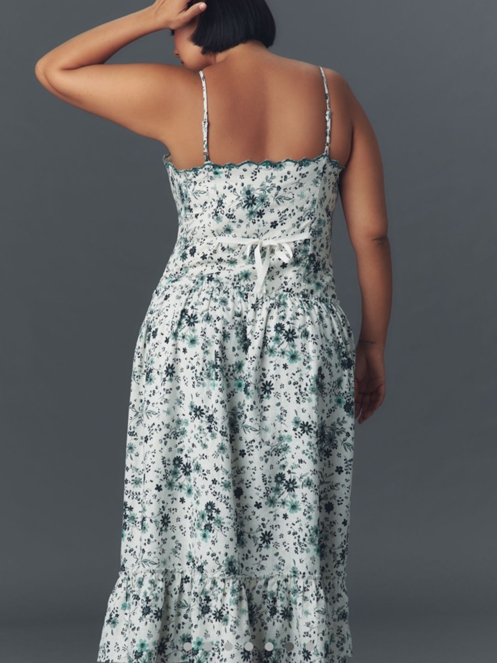 NWT Anthropologie Drop-waist Spaghetti Strap Midi Dress in White & Green - Picture 6 of 7